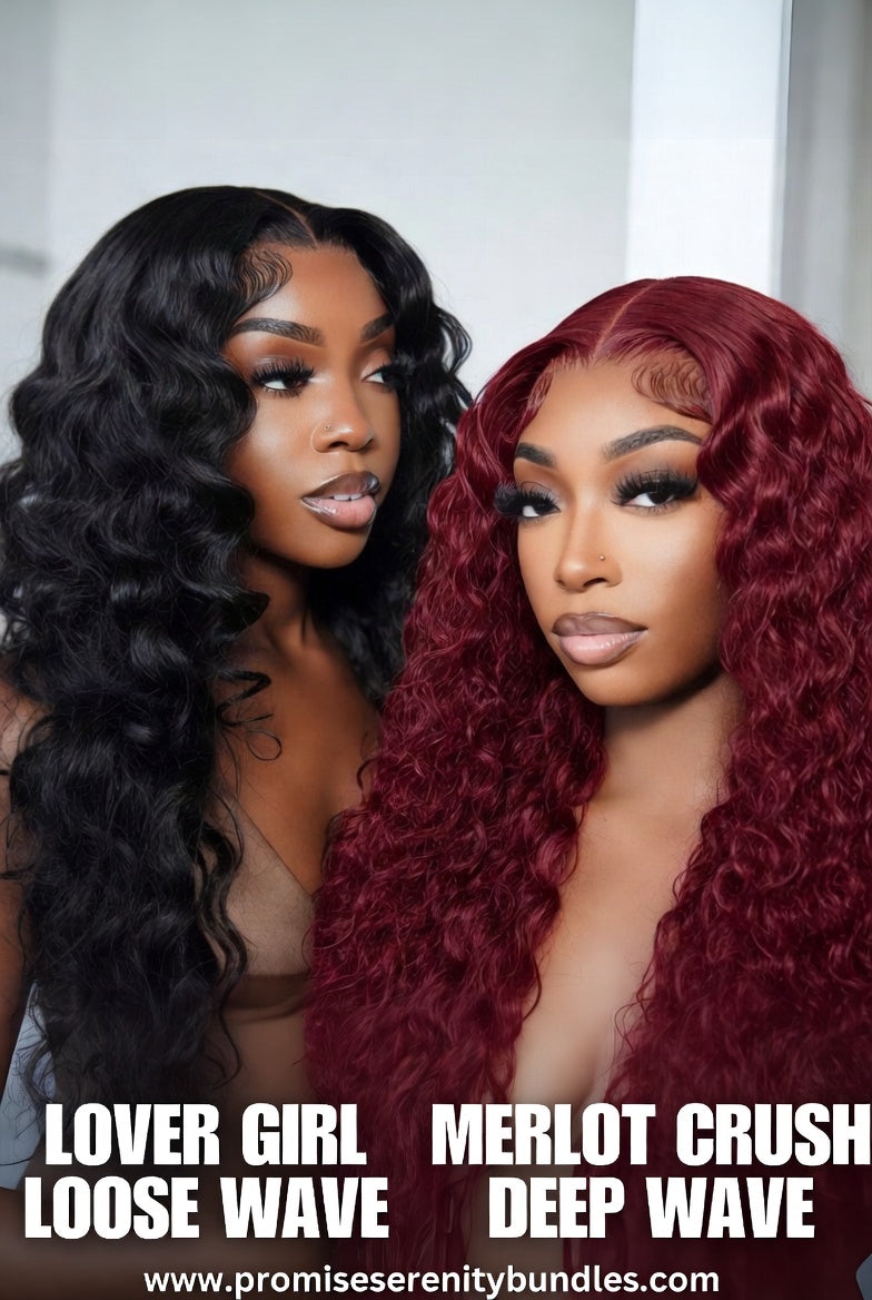 Two women with styled hair, one in black loose wave and the other in 99j deep wave